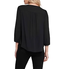 NYDJ Knit Round Neck 3/4 Sleeve Flounce Blouse
