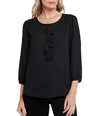 NYDJ Knit Round Neck 3/4 Sleeve Flounce Blouse