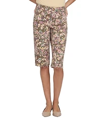 NYDJ Kristie Floral Print 80s Denim Straight Leg Raw Cut Hem Bermuda Shorts