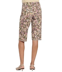 NYDJ Kristie Floral Print 80s Denim Straight Leg Raw Cut Hem Bermuda Shorts