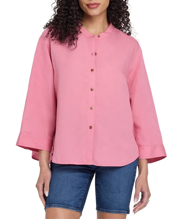 NYDJ Maggie Woven Band Collar 3/4 Sleeve Oversized Blouse