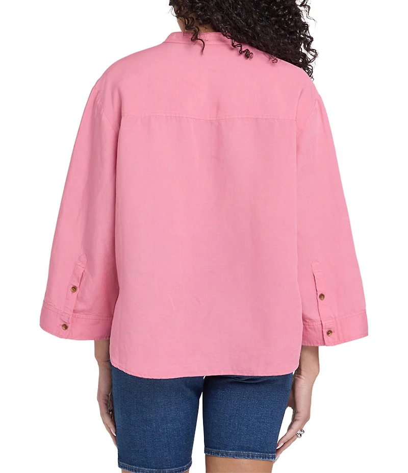 NYDJ Maggie Woven Band Collar 3/4 Sleeve Oversized Blouse