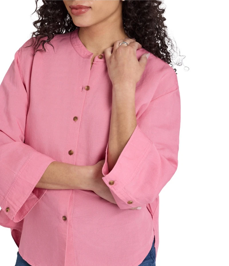NYDJ Maggie Woven Band Collar 3/4 Sleeve Oversized Blouse