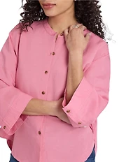 NYDJ Maggie Woven Band Collar 3/4 Sleeve Oversized Blouse
