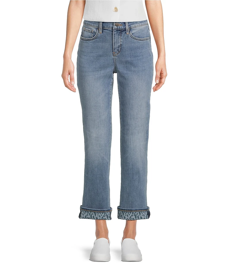 NYDJ Marilyn Lift Tuck® Technology Leopard Print Cuff Ankle Jeans