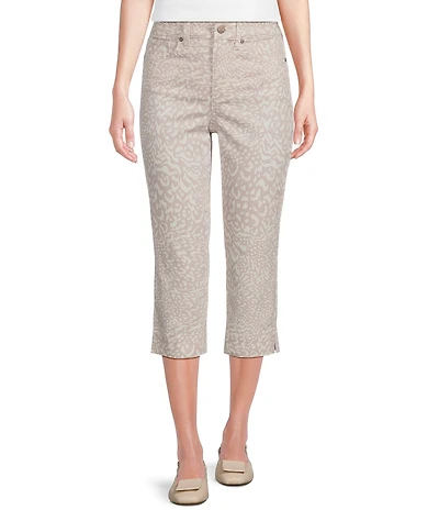 NYDJ Marilyn Stretch Denim Animal Print Straight Leg Crop Length Jeans