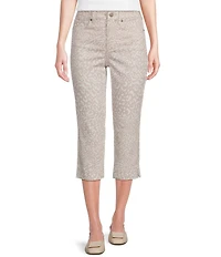 NYDJ Marilyn Stretch Denim Animal Print Straight Leg Crop Length Jeans