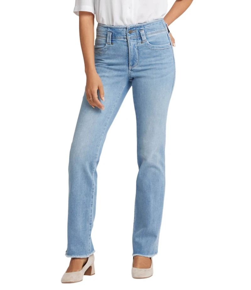 NYDJ Marilyn Stretch Denim High Rise Straight Leg Frayed Hem Jeans