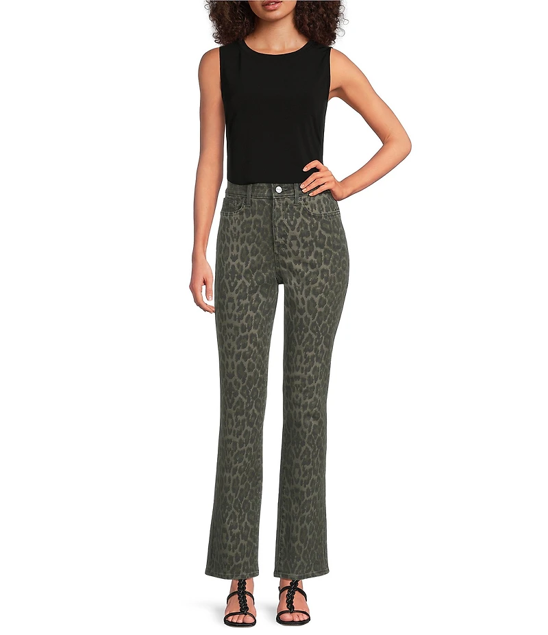NYDJ Marilyn Stretch Denim Leopard Print High Rise Straight Leg Jeans