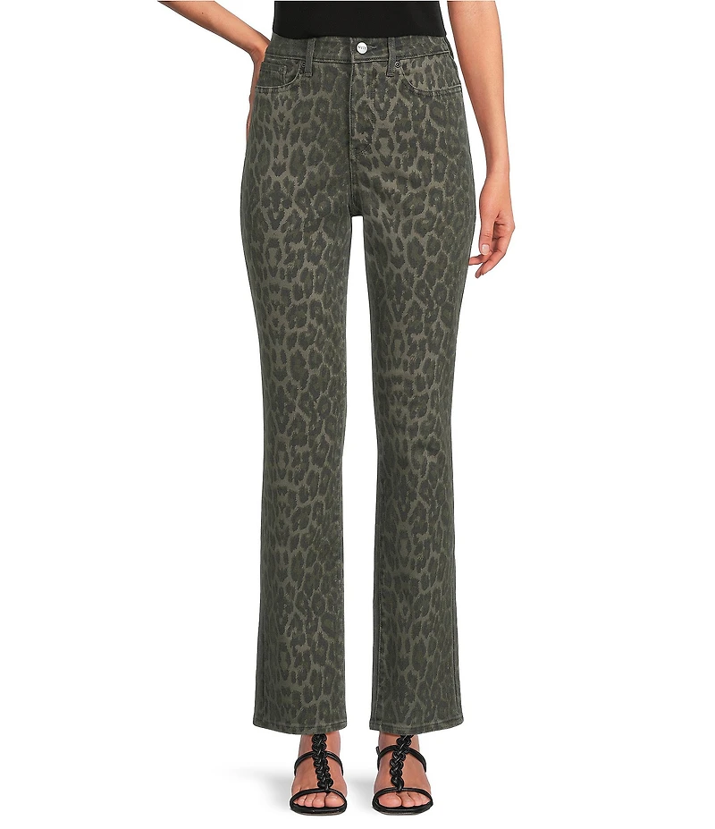 NYDJ Marilyn Stretch Denim Leopard Print High Rise Straight Leg Jeans
