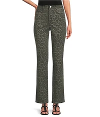 NYDJ Marilyn Stretch Denim Leopard Print High Rise Straight Leg Jeans