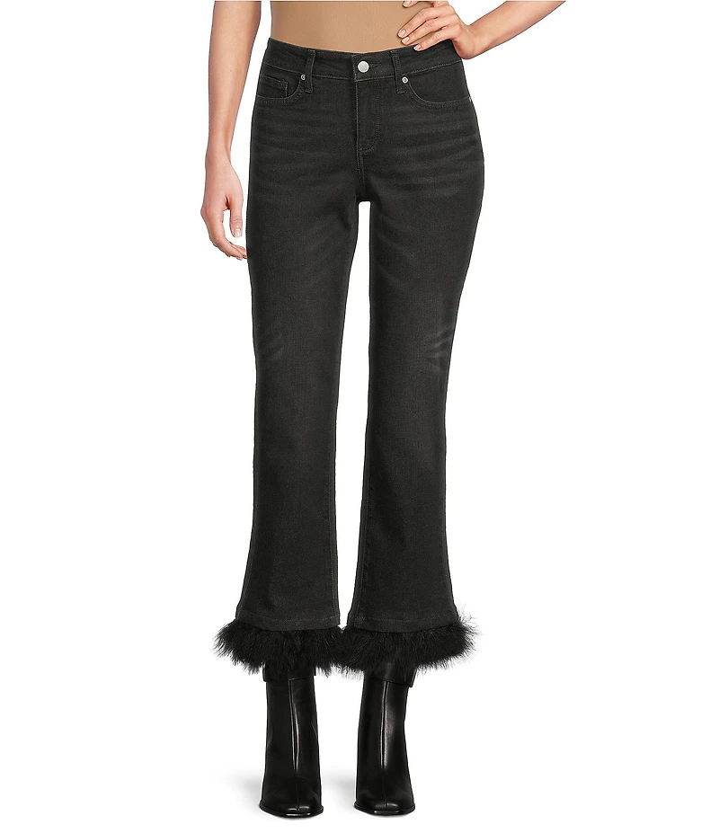 NYDJ Marilyn Stretch Denim Lift Tuck® Technology Detachable Feather Trim Straight Leg Jeans