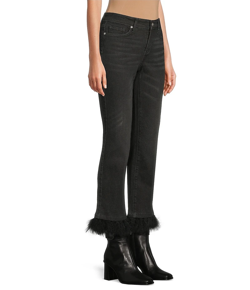 NYDJ Marilyn Stretch Denim Lift Tuck® Technology Detachable Feather Trim Straight Leg Jeans
