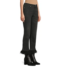 NYDJ Marilyn Stretch Denim Lift Tuck® Technology Detachable Feather Trim Straight Leg Jeans
