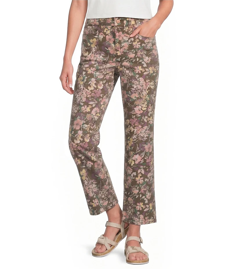 NYDJ Marilyn Stretch Denim Lift Tuck® Technology Floral Print High Rise Straight Leg Jeans