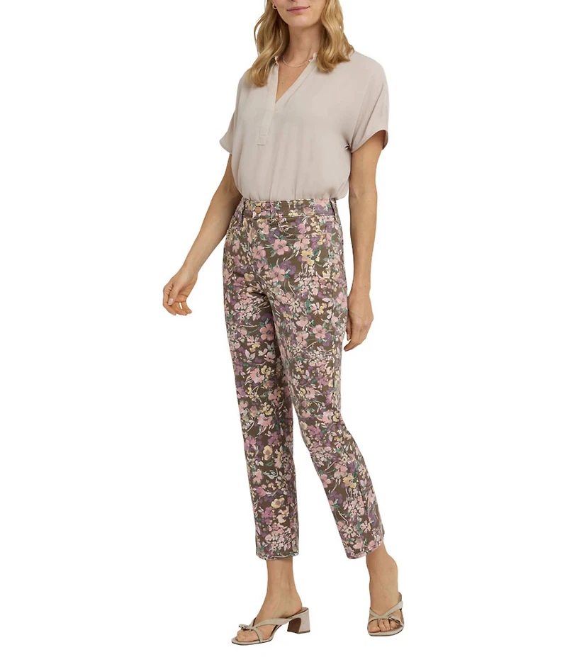 NYDJ Marilyn Stretch Denim Lift Tuck® Technology Floral Print High Rise Straight Leg Jeans