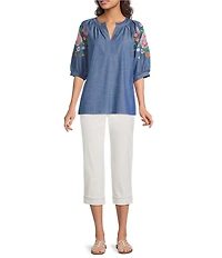 NYDJ Marilyn Stretch Denim Straight Leg Capri Length Jeans