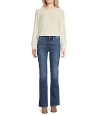 NYDJ Marilyn Stretch Denim Straight Leg Embellished Jeans