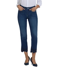 NYDJ Marilyn Stretch Denim Straight Leg Scalloped Floral Embroidered Jeans