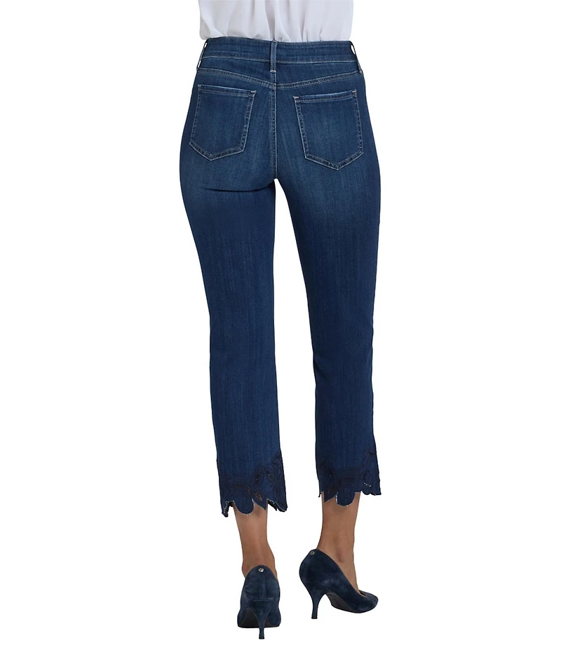 NYDJ Marilyn Stretch Denim Straight Leg Scalloped Floral Embroidered Jeans