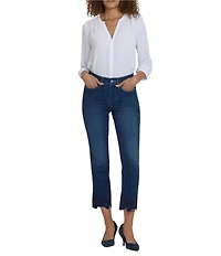 NYDJ Marilyn Stretch Denim Straight Leg Scalloped Floral Embroidered Jeans