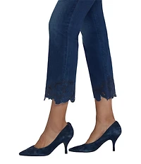 NYDJ Marilyn Stretch Denim Straight Leg Scalloped Floral Embroidered Jeans