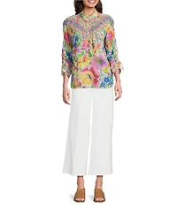 NYDJ Mona Striped High Rise Wide Leg Ankle Trouser Jeans