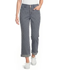 NYDJ Petite Size Bailey Stripe Denim High Rise Straight Leg Crop Length Jeans