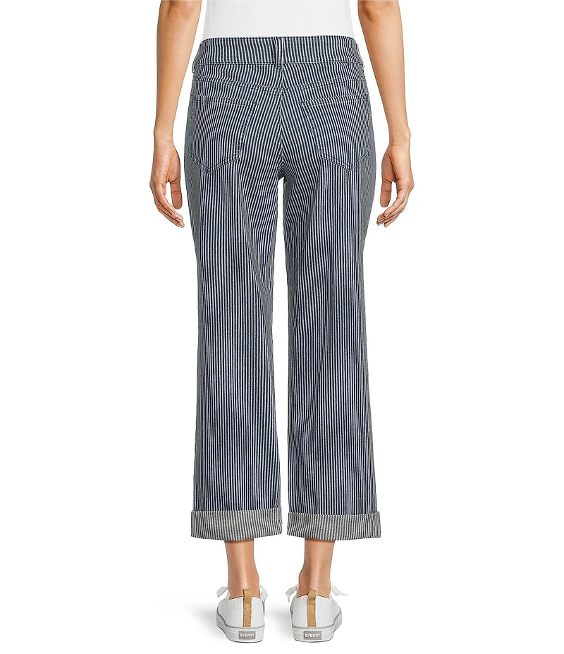 NYDJ Petite Size Bailey Stripe Denim High Rise Straight Leg Crop Length Jeans