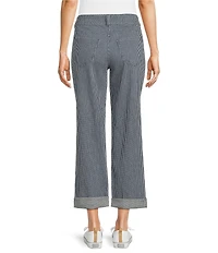 NYDJ Petite Size Bailey Stripe Denim High Rise Straight Leg Crop Length Jeans