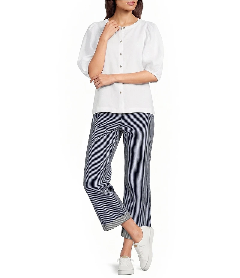 NYDJ Petite Size Bailey Stripe Denim High Rise Straight Leg Crop Length Jeans