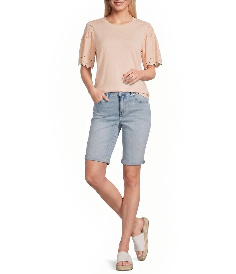 NYDJ Petite Size Briella Mid-Rise Denim Rolled Cuff Shorts