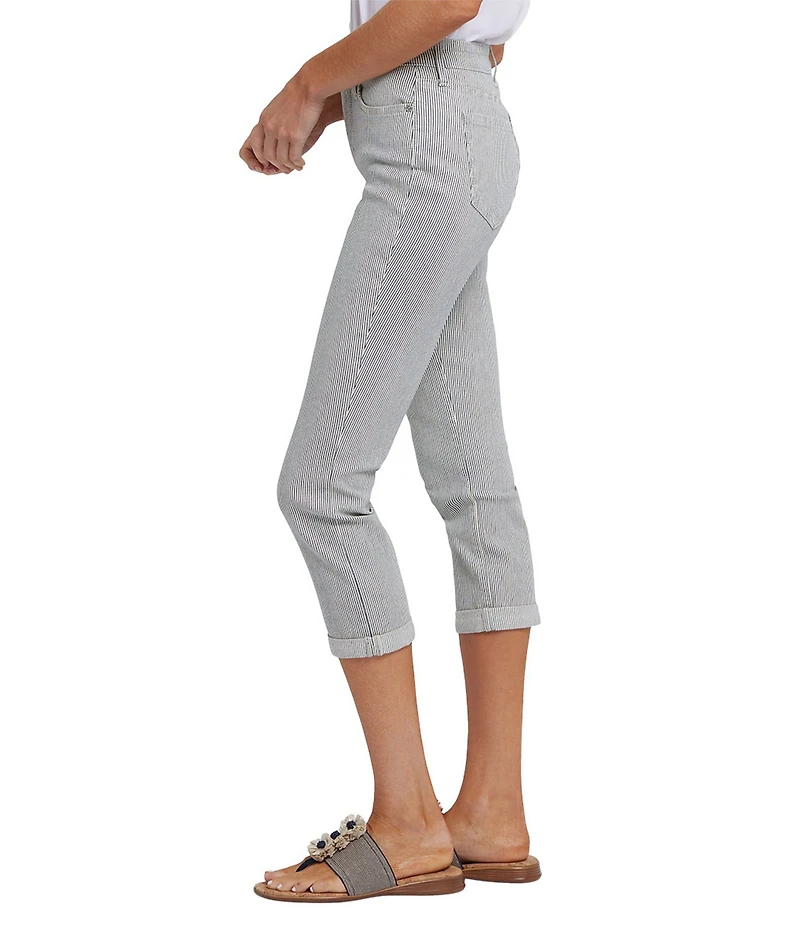 NYDJ Petite Size Chloe Lift Tuck® Technology Luarca Stripe Slim Leg Cuff Capri Jeans