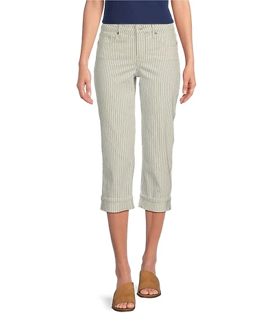 NYDJ Petite Size Marilyn Lift Tuck® Technology Palencia Stripe Straight Cuff Crop Jeans