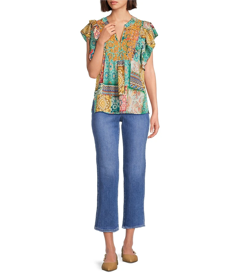 NYDJ Petite Size Marilyn Lift Tuck® Technology Straight Ankle Blanket Stitching Jeans