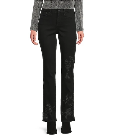 NYDJ Petite Size Marilyn Lift Tuck® Technology Straight Leg Front Embroidery Jeans