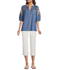 NYDJ Petite Size Marilyn Stretch Denim Straight Leg Capri Jeans