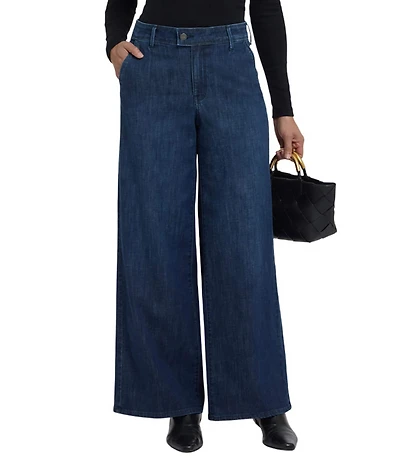 NYDJ Petite Size Mona Stretch Denim High-Rise Wide Leg Trouser Jeans