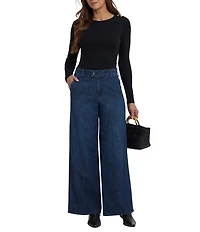 NYDJ Petite Size Mona Stretch Denim High-Rise Wide Leg Trouser Jeans