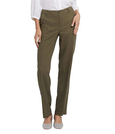 NYDJ Petite Size Solid Marilyn Stretch Linen Blend Straight Leg Pants