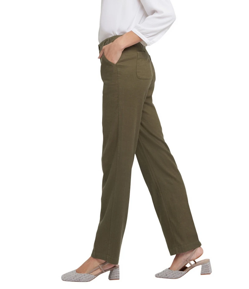 NYDJ Petite Size Solid Marilyn Stretch Linen Blend Straight Leg Pants