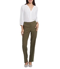 NYDJ Petite Size Solid Marilyn Stretch Linen Blend Straight Leg Pants