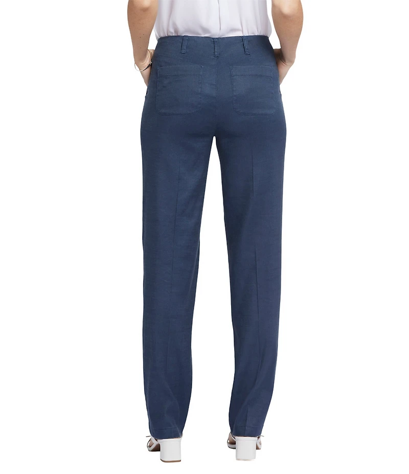 NYDJ Petite Size Solid Marilyn Stretch Linen Blend Straight Leg Pants