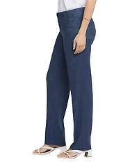 NYDJ Petite Size Solid Marilyn Stretch Linen Blend Straight Leg Pants
