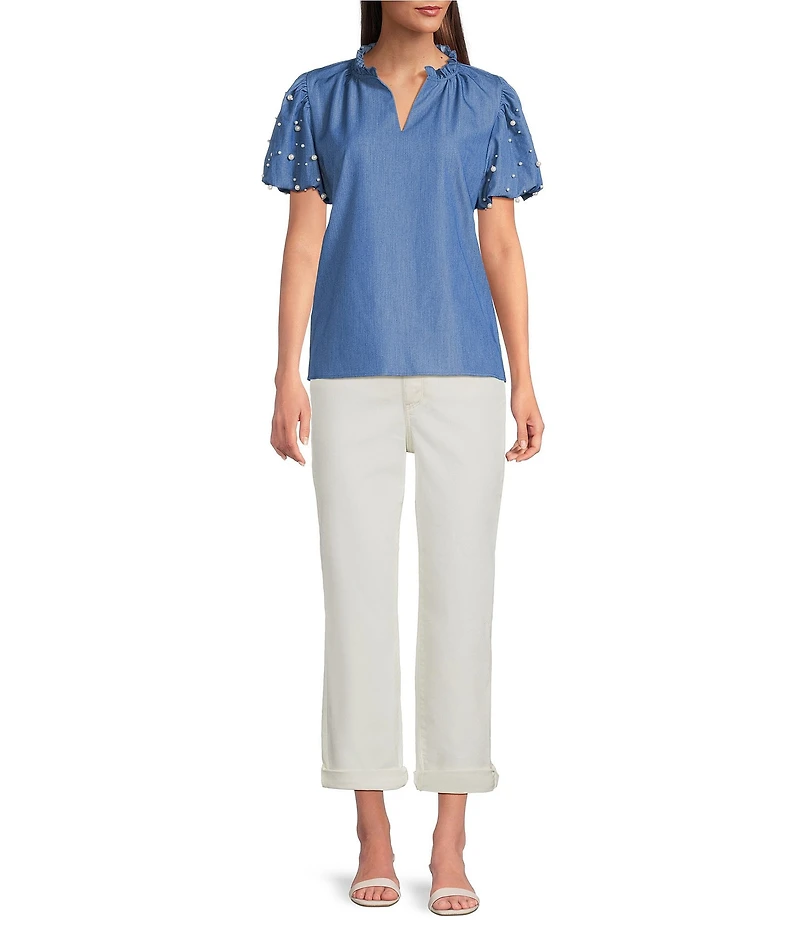 NYDJ Petite Size Stretch Denim Lift Tuck® Technology Straight Leg Cropped Jeans