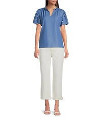 NYDJ Petite Size Stretch Denim Lift Tuck® Technology Straight Leg Cropped Jeans