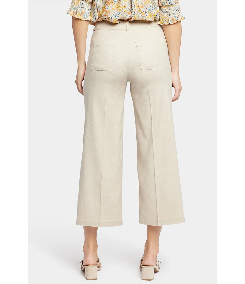 NYDJ Petite Size Stretch Linen Blend High Rise Wide Leg Cargo Capri Pants