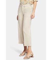 NYDJ Petite Size Stretch Linen Blend High Rise Wide Leg Cargo Capri Pants