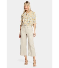 NYDJ Petite Size Stretch Linen Blend High Rise Wide Leg Cargo Capri Pants