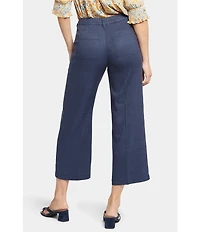 NYDJ Petite Size Stretch Linen Blend High Rise Wide Leg Cargo Capri Pants